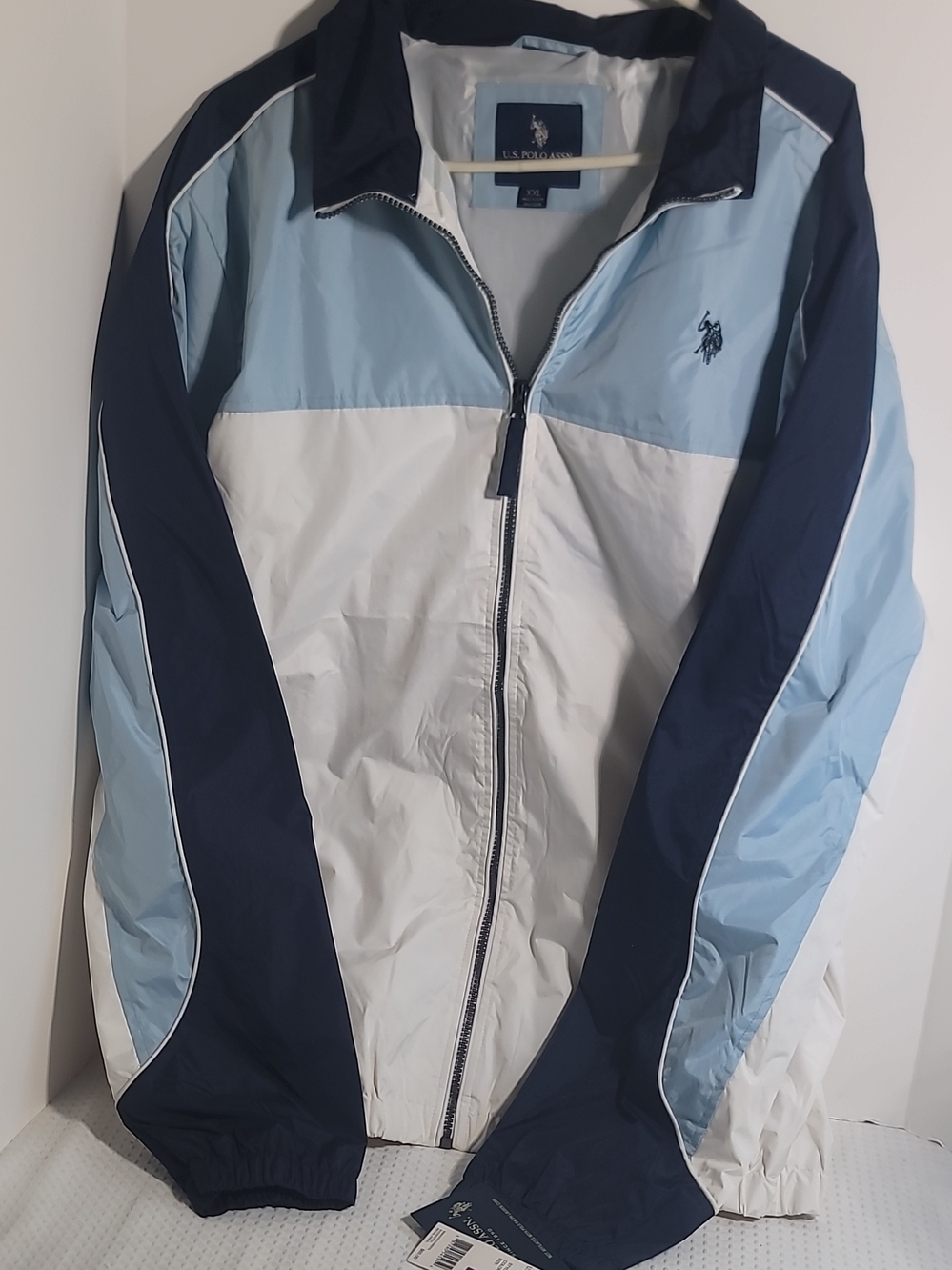 U.S. Polo Assn. Light Blue / Navy / White Colorblock Windbreaker